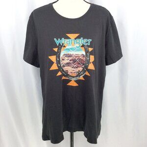Wrangler Graphic T-Shirt Womens Size XXL Gray Short Sleeve Western Aztec